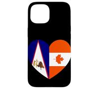 American Samoa and Canada Flags: Heart Shaped Unity Carcasa para iPhone 15