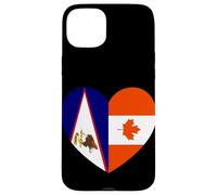 American Samoa and Canada Flags: Heart Shaped Unity Carcasa para iPhone 15 Plus