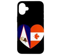 American Samoa and Canada Flags: Heart Shaped Unity Carcasa para iPhone 16 Plus