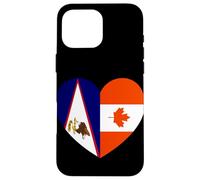 American Samoa and Canada Flags: Heart Shaped Unity Carcasa para iPhone 16 Pro Max