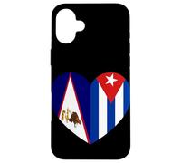 American Samoa and Cuba Flags: Heart Shaped Unity Carcasa para iPhone 16 Plus
