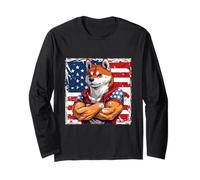 American Shiba Inu Dog Mascot Bandera de Estados Unidos Manga Larga