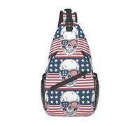 American Skull in Sunglasses on USA Flag Sling Bag, Chest Bag Daypack, Crossbody Sling Mochila para Viajes Deportes Correr Senderismo