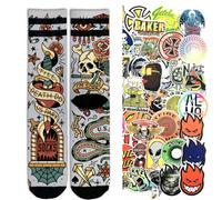 American Socks Calcetines Signature series calcetines deportivos coloridos dibujados tubulares baloncesto Skate Original + pack 10 pegatinas aleatorias, till death y stick, L