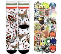 American Socks Calcetines Signature series calcetines deportivos coloridos dibujados tubulares baloncesto Skate 1 par + pack 10 pegatinas aleatorias, Venom y stick, L