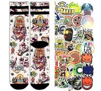 American Socks Calcetines Signature series calcetines deportivos coloridos dibujados tubulares baloncesto Skate Original 1 par + pack 10 pegatinas aleatorias, Pub + sticks, L
