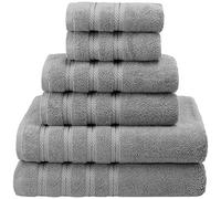 American Soft Linen Juego de 6 Toallas de 100% algodón Turco Carde de 560 g/m², supersuaves, 2 Toallas de baño, 2 Toallas de Mano y 2 paños, Color Gris Plateado