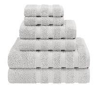 American Soft Linen Juego de Toallas de Lujo de 6 Piezas, 2 Toallas de baño, 2 Toallas de Mano y 2 paños, Toallas 100% de algodón Turco para baño, Juegos de Toallas Gris Plateado