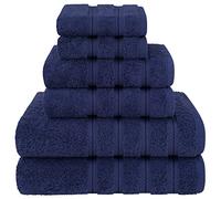 American Soft Linen Juego de Toallas de Lujo de 6 Piezas, 2 Toallas de baño, 2 Toallas de Mano y 2 paños, Toallas turcas 100% algodón de 600 g/m² para baño, Juegos de Toallas Azul Marino