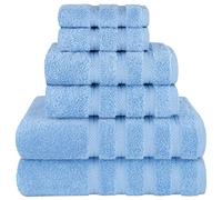 American Soft Linen - Juego de toallas que incluye 2 baño, mano y tocador supersuaves absorbentes confeccionadas con 100 algodón turco, para cocina cielo