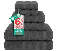 American Soft Linen Luxury - Juego de 6 Toallas para baño, 2 Toallas de baño, 2 de Mano y 2 faciales de 100% algodón Turco, Juego de Toallas, Color Gris Oscuro