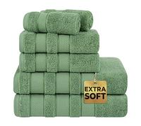 American Soft Linen Salem - Juego de 6 Toallas de baño, 100% algodón Turco Peinado Cero torsión, 2 Toallas de baño, 2 Toallas de Mano y 2 paños, Color Verde Salvia