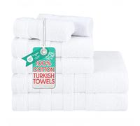 American Soft Linen Salem - Juego de 6 Toallas de baño turcas, 100% algodón, 600 gsm, 2 Toallas de baño, 2 Toallas de Mano, 2 paños de baño, Color Blanco