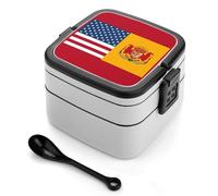 American Spain Flag Bento Box, 2 Compartments Meal-Prep Containers, Stackable Lunch Box with Lids, Reusable Divided Food Storage Containers for Travel, And Work