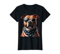 American Staffordshire Terrier Perro 4 de Julio Americano EE.UU Camiseta gráfica económica, Mujer, Negro, L