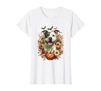 American Staffordshire Terrier Perro Halloween Acuarela Camiseta gráfica económica, Mujer, Blanco, S
