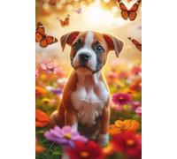 American Staffordshire Terrier Puppy in a field of colorful flowers Notebook - Large 6 x 9 inches - 127 Pages