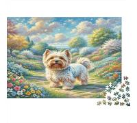 American Staffordshire Terrier Rompecabezas DIY de Papel Premium Yorkie en Prado de Flores Coloridas, diversión en Juego Familiar 38x26cm/1000 Piezas