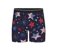 American Star Circle - Calzoncillos tipo bóxer de pierna larga para hombre, transpirables, elásticos, fuegos artificiales de Estados Unidos, ropa interior cómoda, color negro