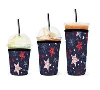 American Star Circle - Juego de 3 fundas de neopreno para bebidas calientes y frías, diseño de fuegos artificiales de Estados Unidos, reutilizables, aisladas, para viajes, oficina, hogar
