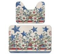 American Star - Juego de 2 alfombras de baño con diseño vintage de bandera de Estados Unidos, absorbente y alfombra de baño, tapete antideslizante con tapete de inodoro