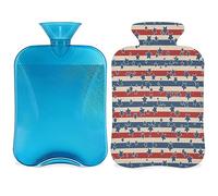 American Stars - Botella de agua caliente con funda esponjosa, 2 l, gran capacidad, botella vintage americana, bolsa de agua para noches acogedoras, alivio del dolor, espalda, cuello y hombros