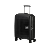 American Tourister Aerostep Maleta Trolley de Cabina, 55 cm | Negro, maleta rígida ampliable, 55H x 40W x 20D cm, 36/40 L, 2.3 kg, con candado TSA y correas cruzadas interiores