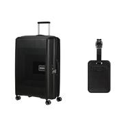 American tourister Aerostep spinner L maleta expandible 77 cm negra con etiquetas para equipaje, black