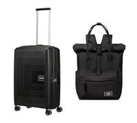 American Tourister Aerostep & Urban Groove - Maleta expansible, 67 cm, 66,5/72,5 L y Mochila, 36 cm, 17 L - Set de viaje - Negro
