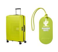 American Tourister Maleta Aerostep Spinner L Extensible de 77 cm en Verde con Etiquetas de Equipaje, «Hands Off»