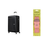 American Tourister Maleta Flashline Spinner L de 78 cm, Negra con Correa para Equipaje, Morado/Rosa