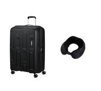 American Tourister Maleta rígida Ellipso, 79 cm, Negra, con Almohada de Viaje, Negro/Gris