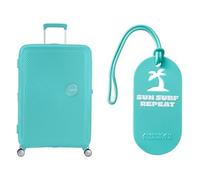 American Tourister Maleta rígida Soundbox de 77 cm en Azul Grande con Etiquetas de Equipaje, «Sun Surf Repeat»