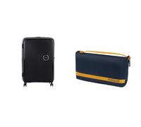 American Tourister Maleta rígida Soundbox de 77 cm, Negra Grande, con Funda para Maleta L, Azul/Naranja