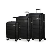 American Tourister Skymax Set de maletas trolley cabina y facturar, 55 cm | Negro, maleta rígida, 55H x 35W x 25D cm, 41/48 L, 2.4 kg, con candado TSA y ruedas giratorias suaves