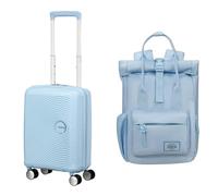 American Tourister Soundbox Mini & Urban Groove - Maleta infantil, 47 cm, 22 L y Mochila, 31 cm, 7 L - Mini set de viaje - Azul pastel
