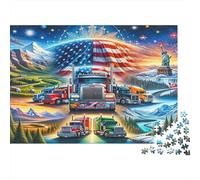 American Truck Adventure Colourful Flag Truck & Landscape 1000 Pcs Jigsaw for Adults & Kids Unique Challenging Fun Activity 70x50cm/1000pcs