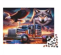 American Truck Patriot 100% Recycled Cardboard Eagle Wolf Truck 1000 Piece Jigsaws for Adults Unique Classic Educational Games 70x50cm/1000pcs