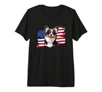 American USA Flag 4th July Fourth Black Tricolor Corgi Lover Camiseta Premium