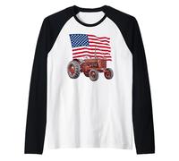 American USA Flag Tractor Farmer Camiseta Manga Raglan