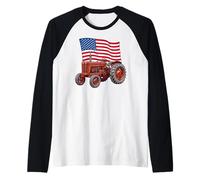 American USA Flag Tractor Farmer Camiseta Manga Raglan