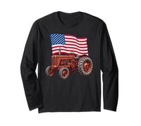 American USA Flag Tractor Farmer Manga Larga