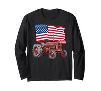 American USA Flag Tractor Farmer Manga Larga
