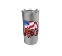 American USA Flag Tractor Farmer Vaso térmico de acero inoxidable de doble pared