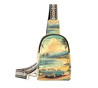 American Vintage Poster Tropical Small Sling Bag for Women Crossbody Bags Fanny Pack Chest Belt Bags with Adjustable Strap, Póster vintage americano tropical, Mochilero