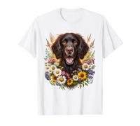 American Water Spaniel Dog Summer Daisy Wildflowers Obra de Arte Camiseta gráfica económica, Hombre, Blanco, M