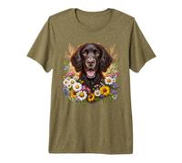 American Water Spaniel Dog Summer Daisy Wildflowers Obra de Arte Camiseta Premium