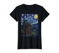 American Water Spaniel Dog Van Gogh Noche Estrellada Camiseta gráfica económica, Mujer, Negro, L