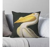 American White Pelican John James Audubon - Funda de almohada cuadrada de poliéster y lino y terciopelo, funda de almohada creativa con cremallera, funda de cojín para el hogar