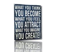 AMERICAN WIT Signo de aspecto retro oxidado para pared de metal con cita motivacional (40,6 x 31,8 cm) (What You Think - You Become - You Feel - You Attract. What You Imagine - You Create!)